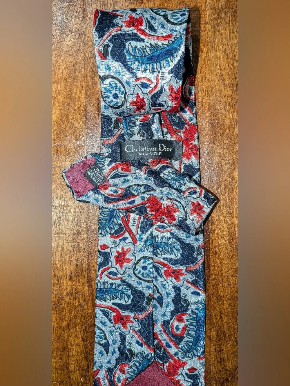 Vintage Mens Christian Dior Tie 1970s Abstract Print 70s Necktie Blue/Red/White.